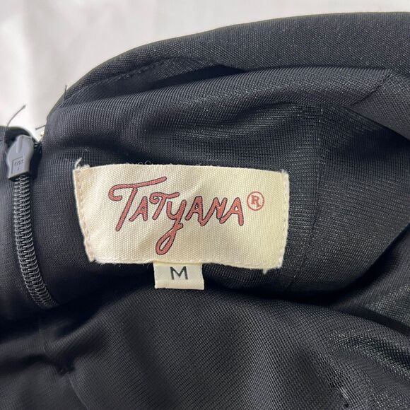 Tatyana Metallic Gold & Black Bodycon Dress Size M Retro Keyhole Glam Party - Picture 6 of 9